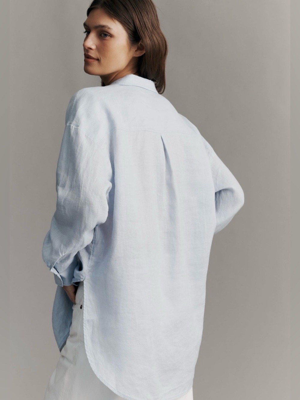 Anthropologie Maeve Linen Buttondown Shirt in Powder Periwinkle - size M - Picture 2 of 13